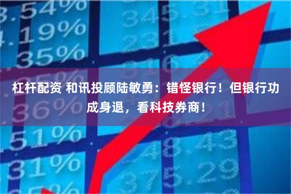 杠杆配资 和讯投顾陆敏勇：错怪银行！但银行功成身退，看科技券商！